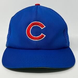 Vintage 80s Chicago Cubs Trucker Hat Baseball Cap UII Blue Mesh Snapback 6 Panel